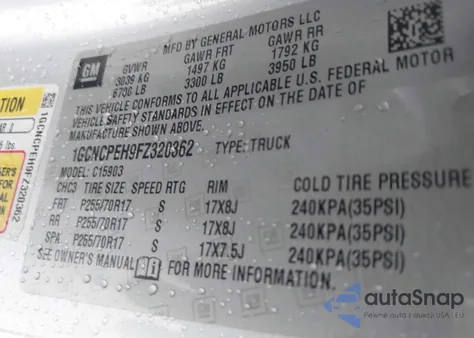 2015 Chevrolet Silverado 1500 Wt из США, поврежденный, VIN 1GCNCPEH9FZ320362